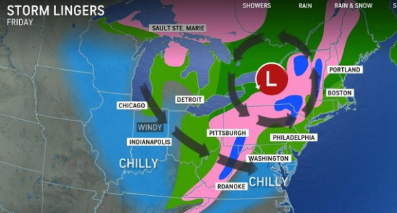 Cold with wind and afternoon rain